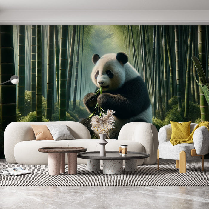 Panda Mural Wallpaper | Realistic Photography in Green Bamboo Forest