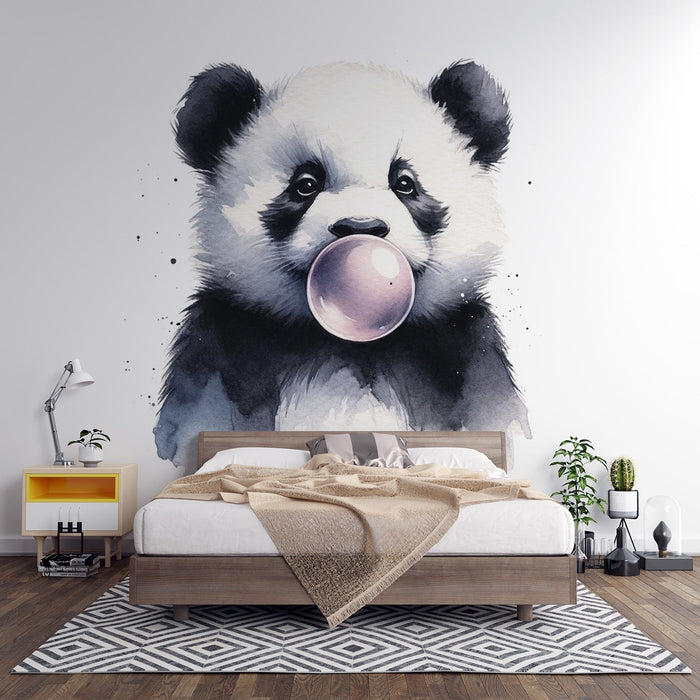 Panda Mural Wallpaper | Panda Portrait with Chewing Gum