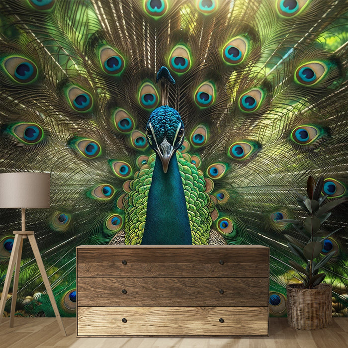 Peacock Mural Wallpaper | Face with Feathers