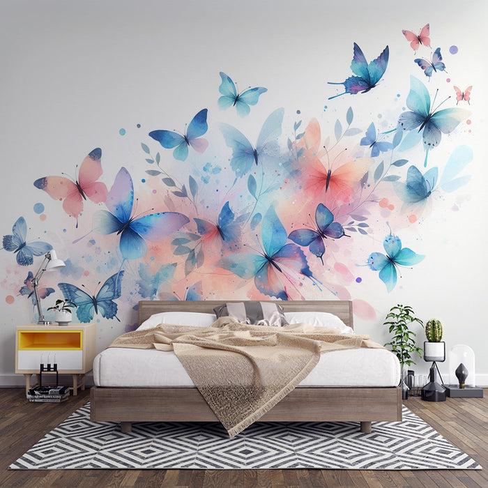Papel pintado de mariposa | Bandada de mariposas de estilo acuarela