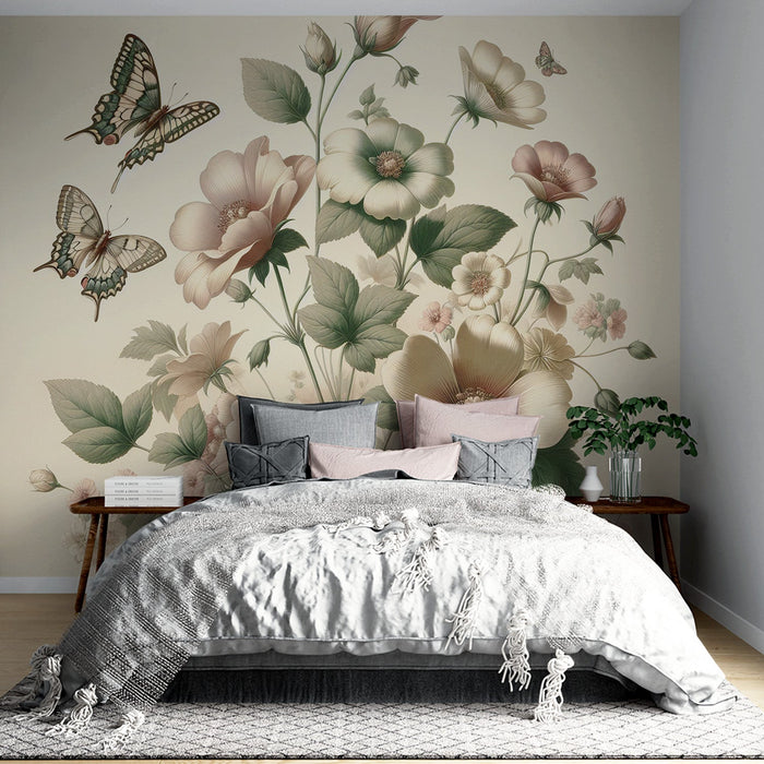 Butterfly Mural Wallpaper | Sweet Vintage Flowers with Butterflies