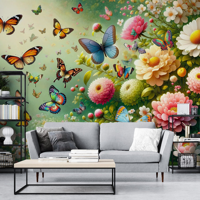 Butterfly Mural Wallpaper | Flowers and Butterflies Illustration