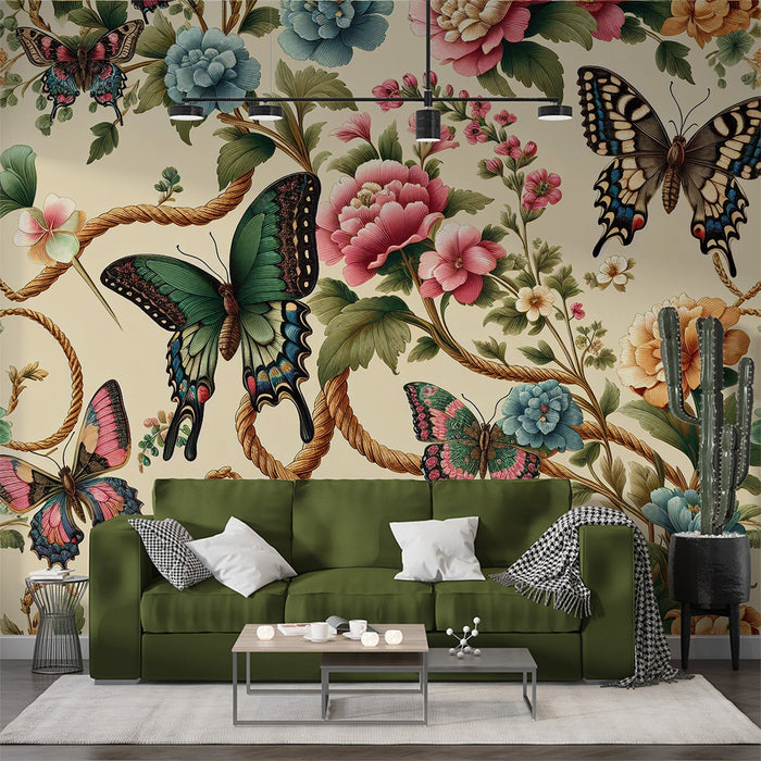 Butterfly Mural Wallpaper | Vintage and Colorful Floral Style