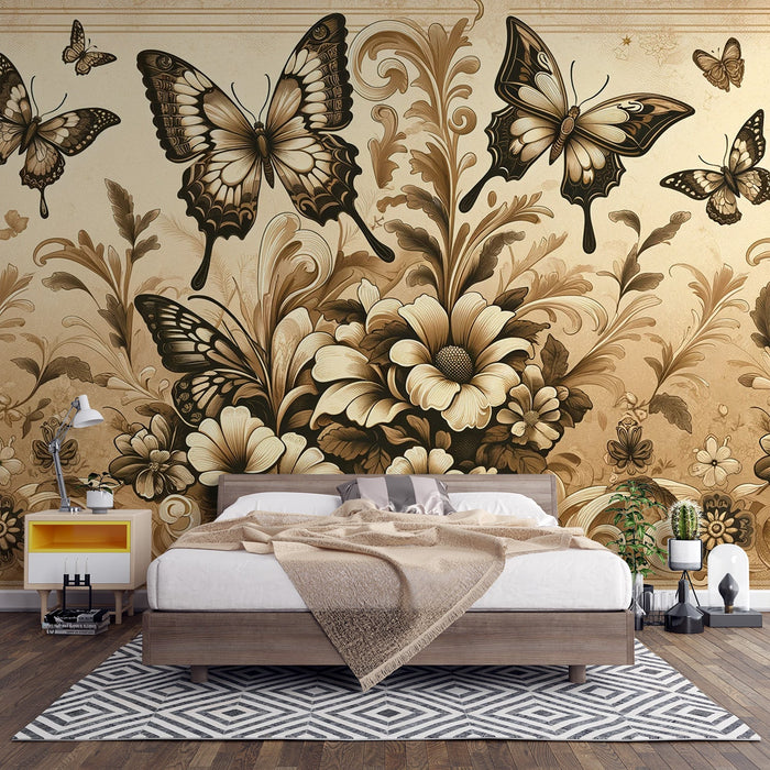 Butterfly Mural Wallpaper | Vintage with Flowers