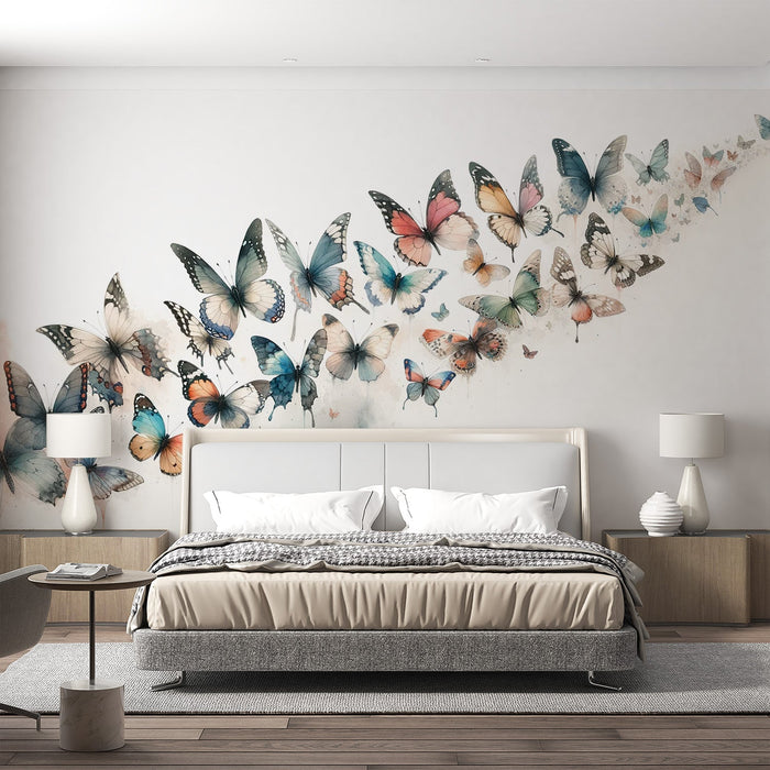 Watercolor butterfly Mural Wallpaper | Flight of butterflies