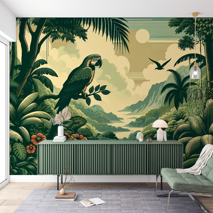Parrot Mural Wallpaper | Mountain and Jungle