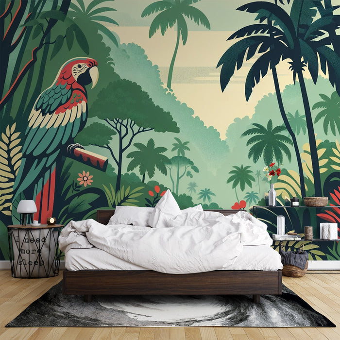 Parrot Mural Wallpaper | Red in a Green Jungle