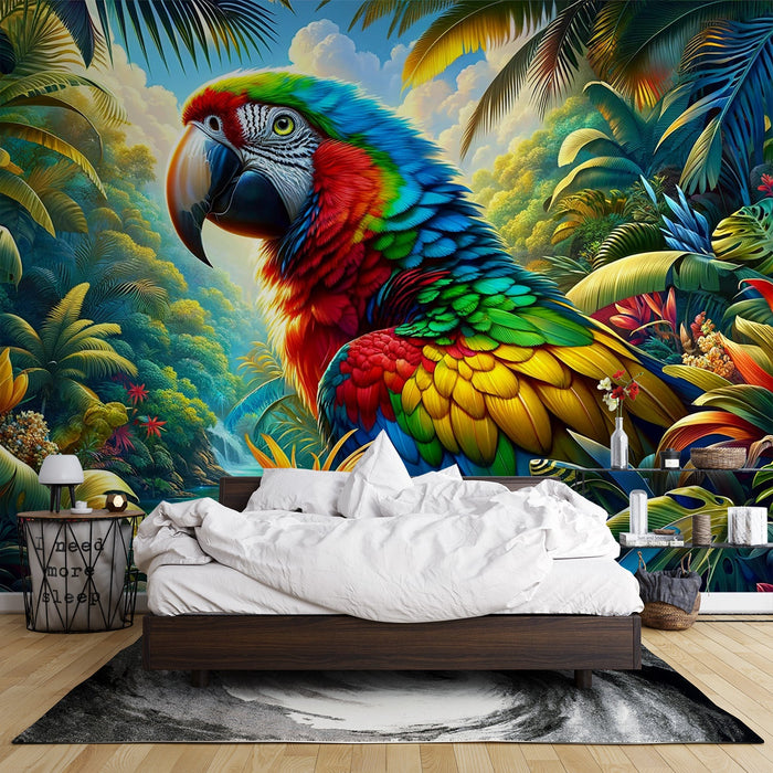 Colorful Parrot Mural Wallpaper | Multicolored Jungle