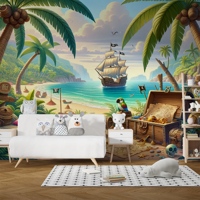 Pirate Mural Wallpaper | Treasure Map Under the Coconut Trees