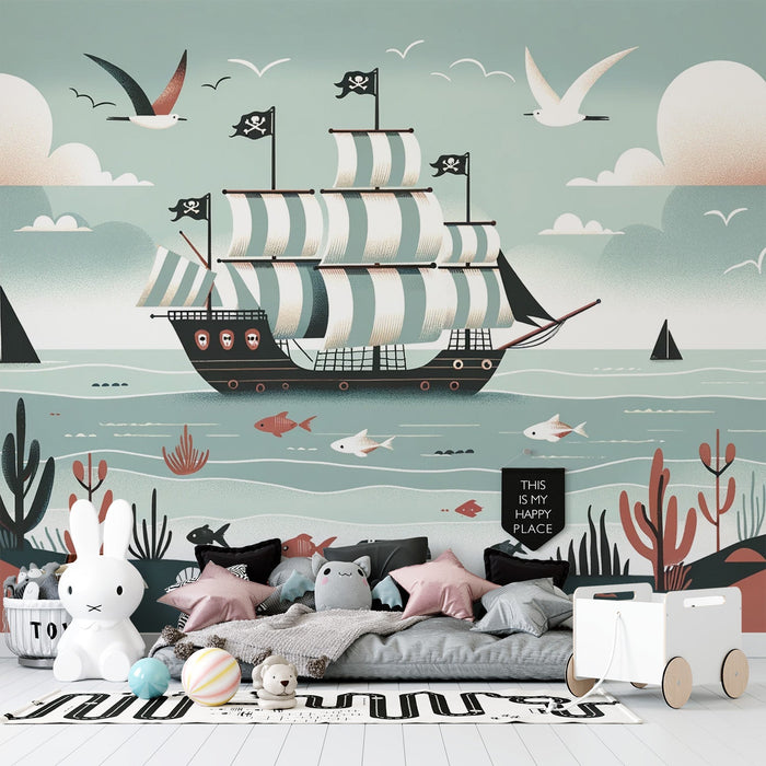 Pirate Mural Wallpaper | Fish and Underwater Treasure