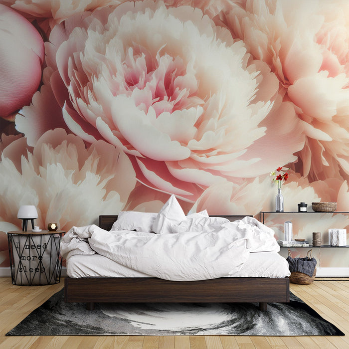 Peony Mural Wallpaper | Realistic Pale Pink Flowers