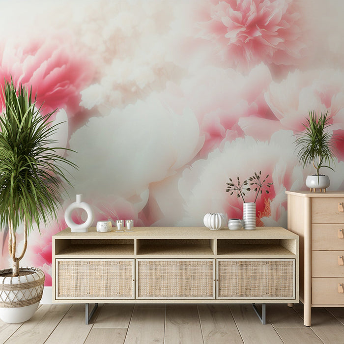 Peony Mural Wallpaper | Realistic Pink and White Petals