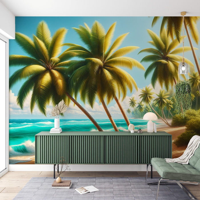 Beach Mural Wallpaper | Palm Trees and Paradise Island