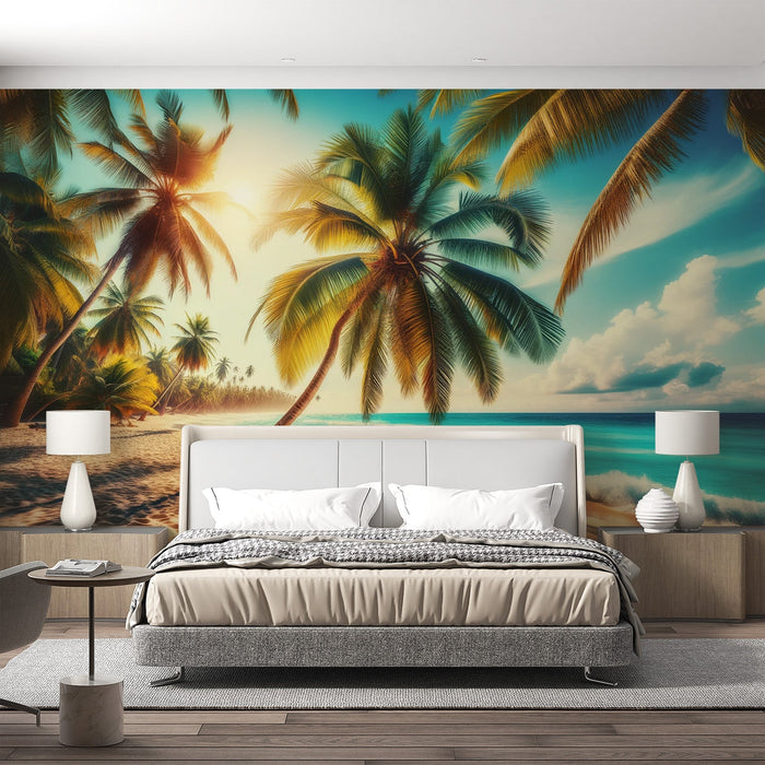 Strand-Mural-Tapete | Paradies, Palmen und Meer