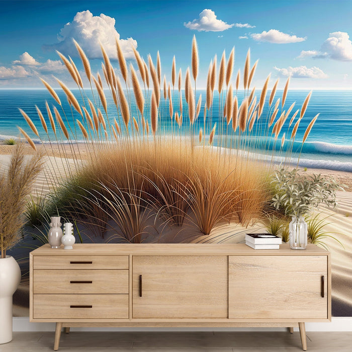 Beach Mural Wallpaper | Pampas Grass and Fine Sand