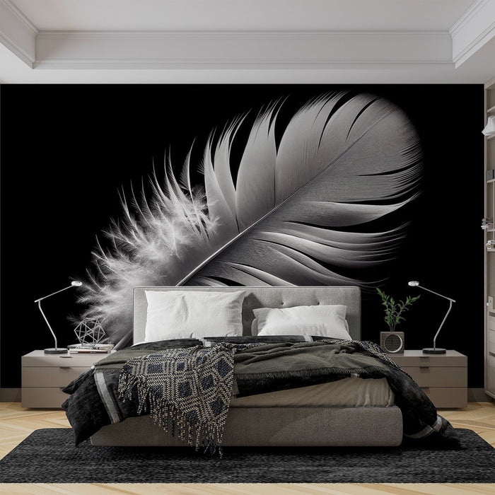 Feather Mural Wallpaper | Realistic Black and White
