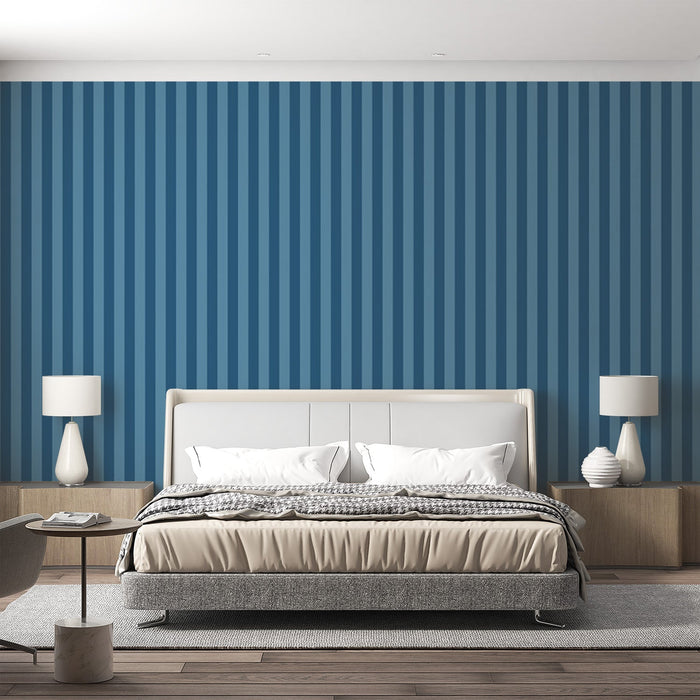 Striped Mural Wallpaper | Light and Dark Blue Vertical
