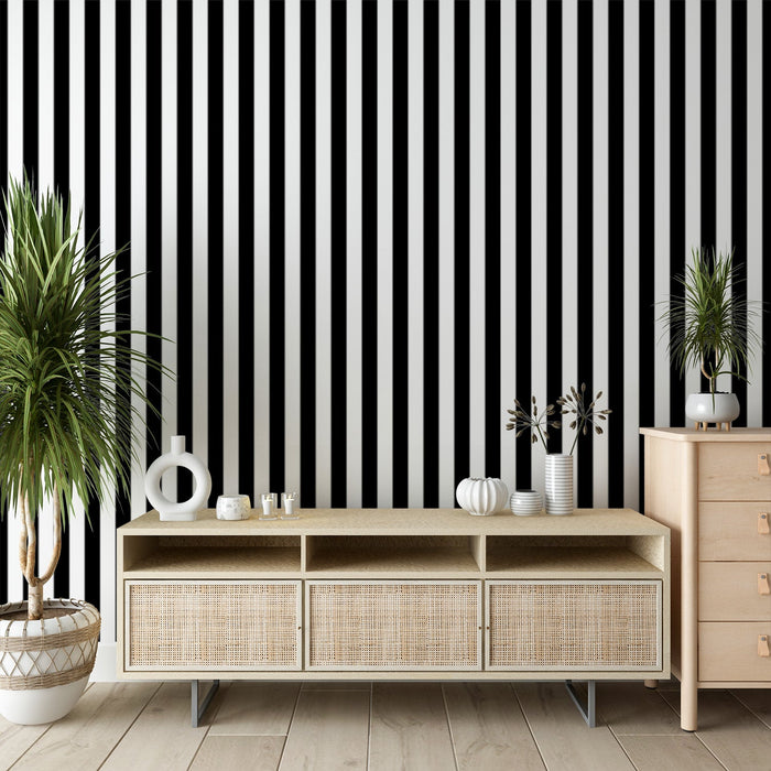 Striped Mural Wallpaper | Black and White Vertical