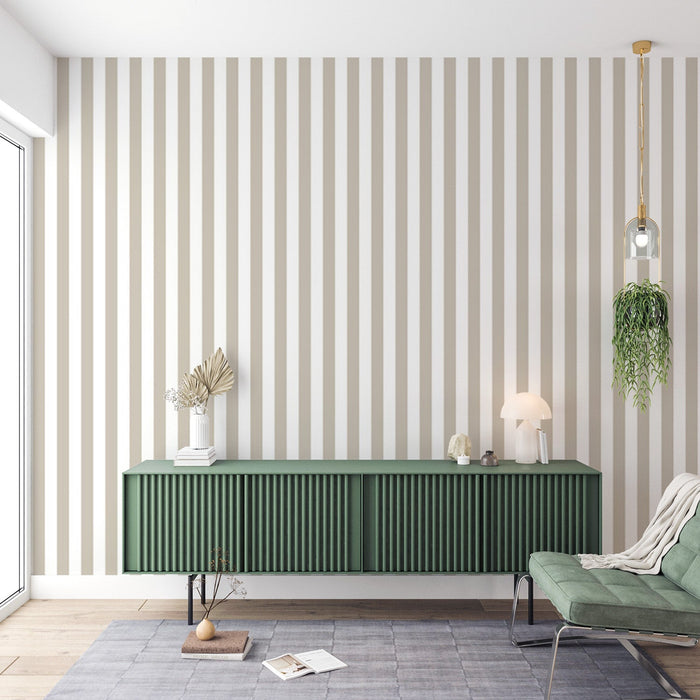 Striped Mural Wallpaper | Beige and White Vertical