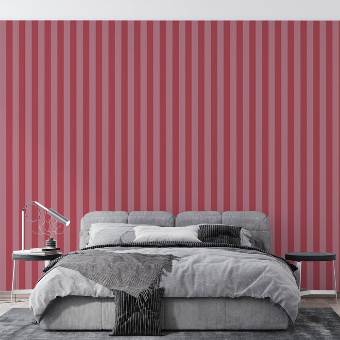 Striped Mural Wallpaper | Bordeaux and Cherry Vertical