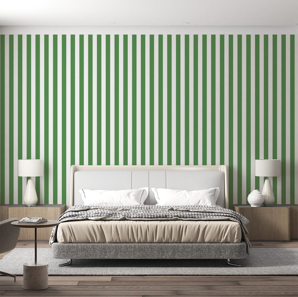 Papel de parede listrado | Verde e branco vertical — WonderMural, image size:1024x1023