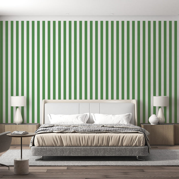 Papel pintado a rayas | Verde y blanco vertical