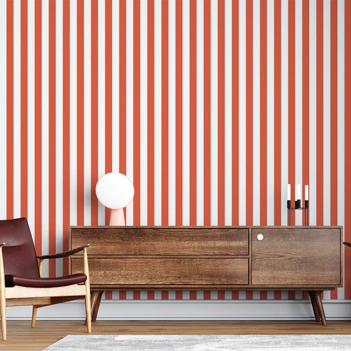 Mural Wallpaper stripes | Red and white vertical