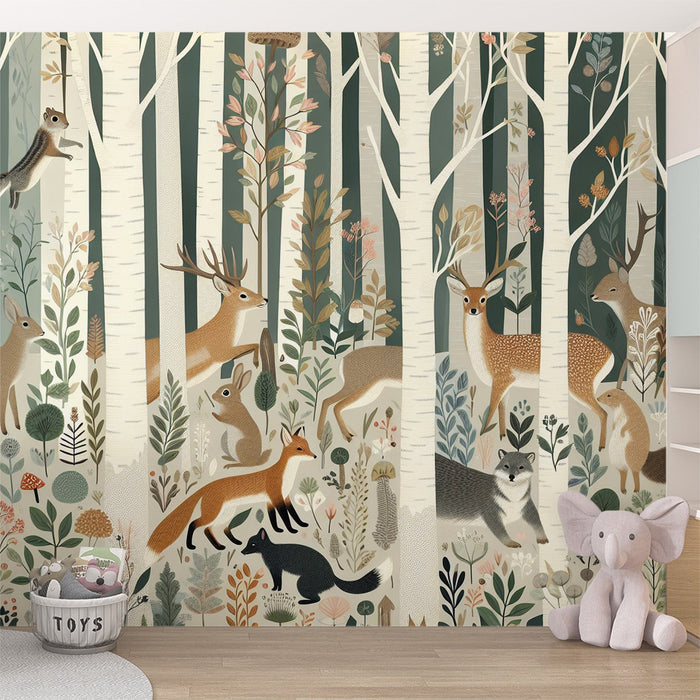 Fox Mural Wallpaper | Forest Animals in an Enchanted Forest