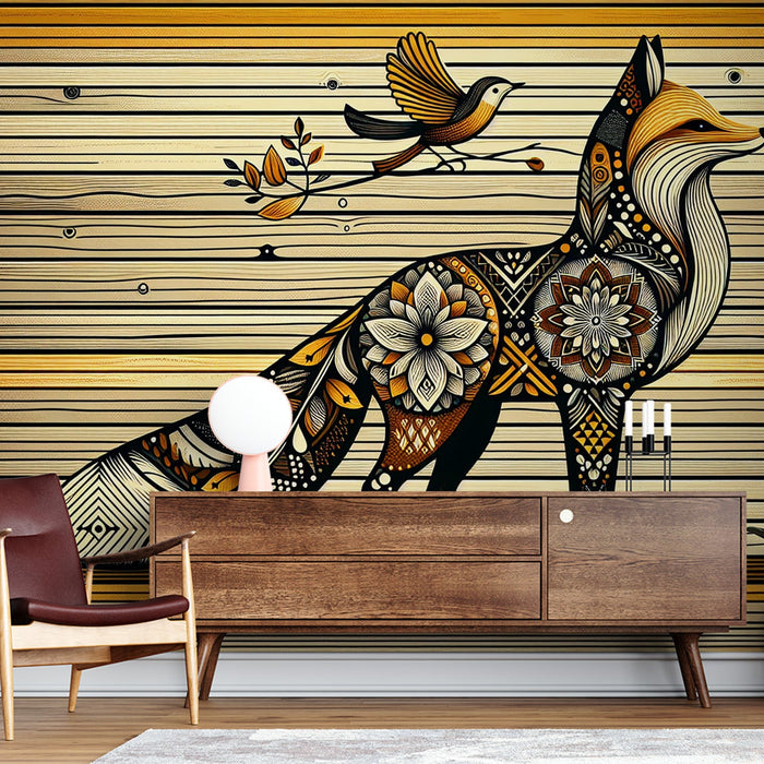 Papel pintado de zorro | Madera, zorro y pájaros