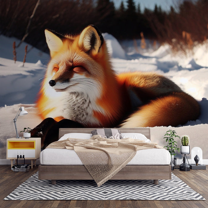 Fox Mural Wallpaper | Sunbathing in the Snow