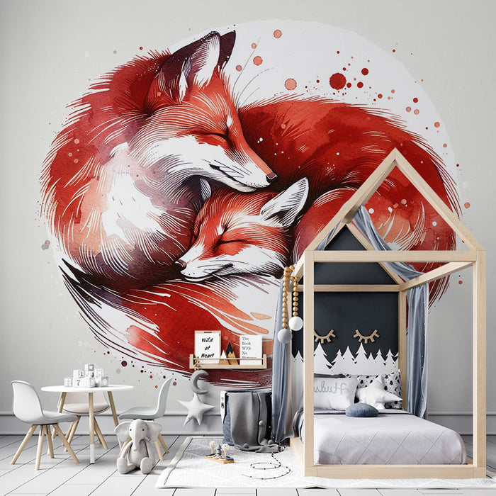 Papel de parede de mural da Raposa | Casal de raposas vermelhas em aquarela