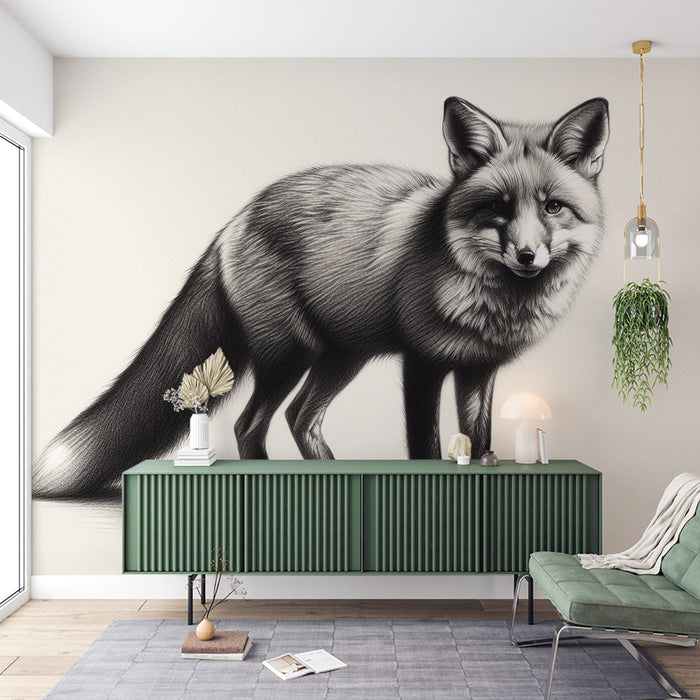 Fox Mural Wallpaper | Black and White Drawing