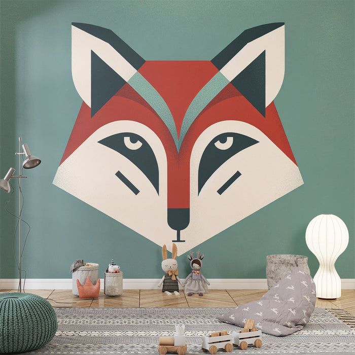 Fox Mural Wallpaper | Geometric with Aqua Green Background