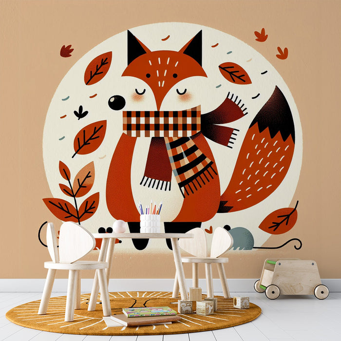 Fox Mural Wallpaper | Winter, Scarf, and Little Mice