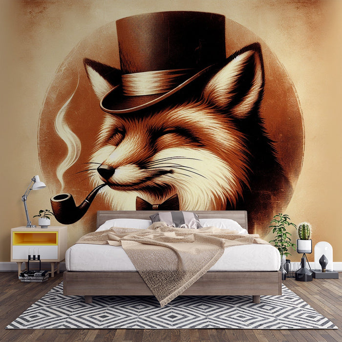 Fox Mural Wallpaper | Vintage with Pipe and Top Hat