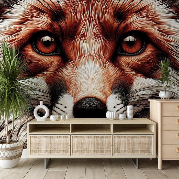 Fox Mural Wallpaper | Close-up of a Red Fox's Face