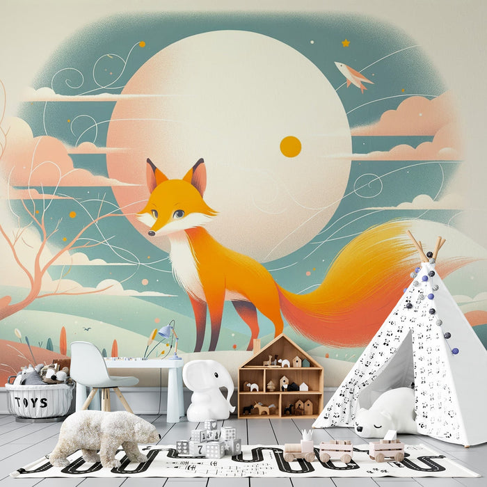 Fox Mural Wallpaper | Cloud and Full Moon