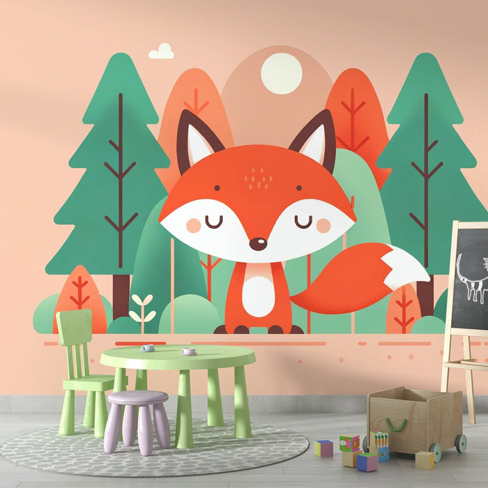 Baby Fox Mural Wallpaper | Cartoon with Bright Colors