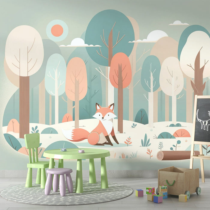 Baby Fox Mural Wallpaper | Multicolored Forest