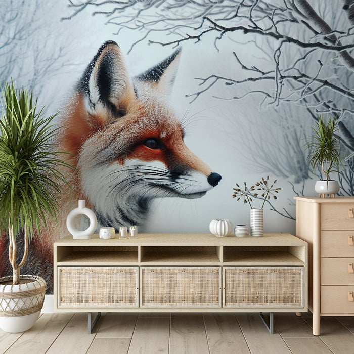Red Fox Mural Wallpaper | In a Snowy Forest