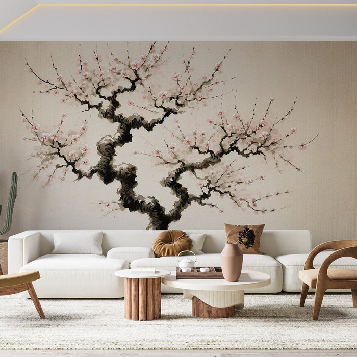 Papel de parede Sakura | Fundo de árvore japonesa envelhecida e flores cor-de-rosa