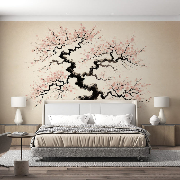 Sakura Mural Wallpaper | Japanese Bonsai Tree with Pink Flowers