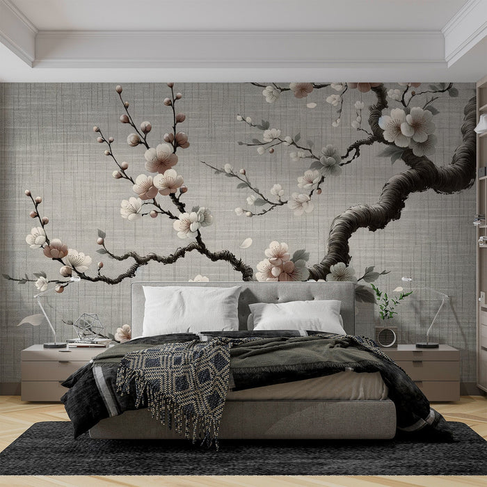 Papel pintado de Sakura | Árbol japonés en tonos grisáceos