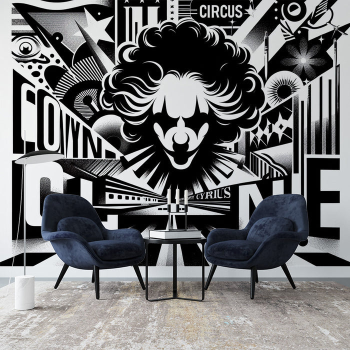 Street Art Mural Wallpaper | Black and White Abstract Circus Poster