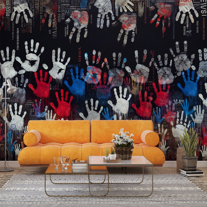 Street art Mural Wallpaper | Abstract art of colorful hands