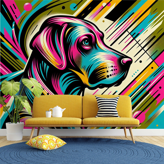 Street art Mural Wallpaper | Colorful abstract dog