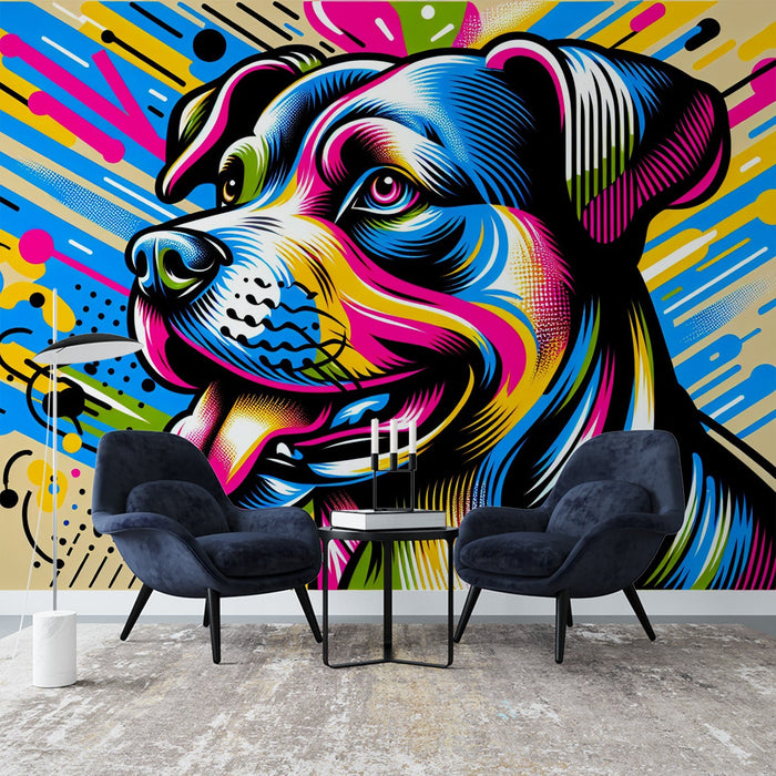 Street art Mural Wallpaper | Multicolored dog