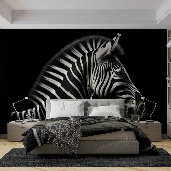 Zebra Mural Wallpaper | Profile on Black Background