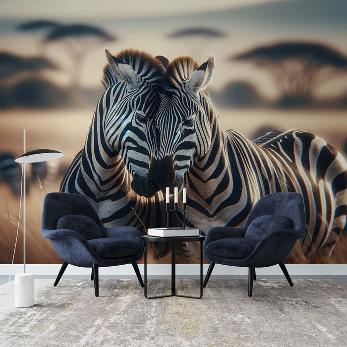 Foto Behang Zebra | Tederheid in de Savanne