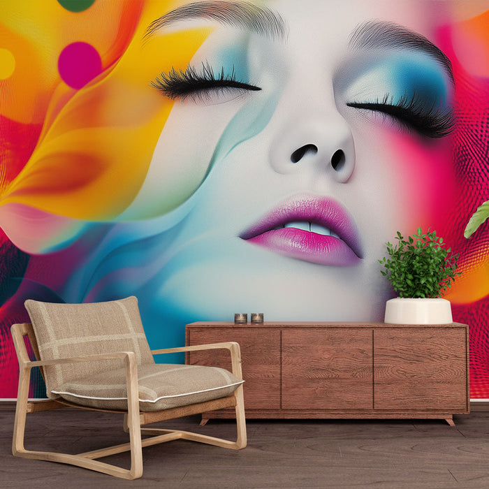 Mural Wallpaper colorful abstract | Artistic face in vibrant colors